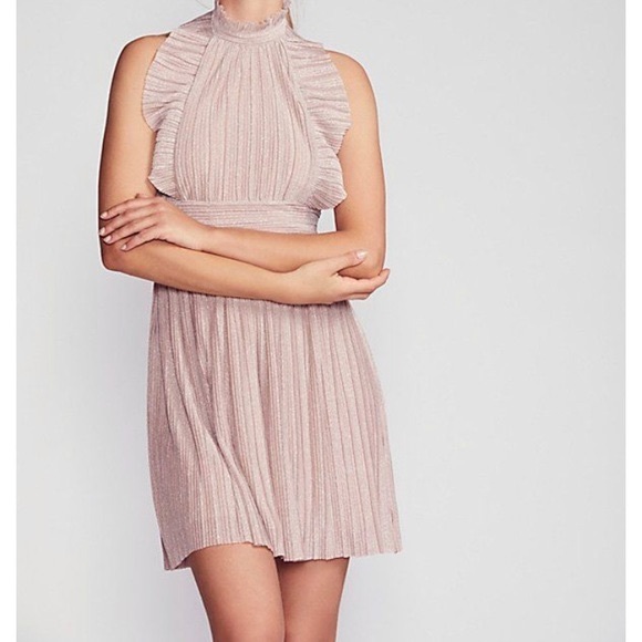 Free People Pink Metallic Ruffle Halter Dress - Picture 1 of 8